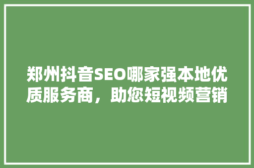 郑州抖音SEO哪家强本地优质服务商，助您短视频营销一路畅通