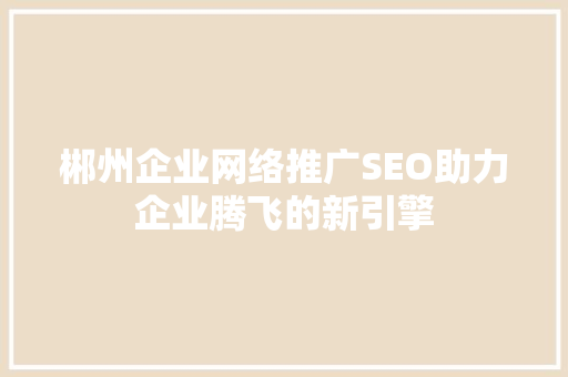郴州企业网络推广SEO助力企业腾飞的新引擎