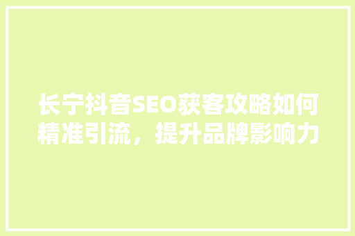 长宁抖音SEO获客攻略如何精准引流，提升品牌影响力