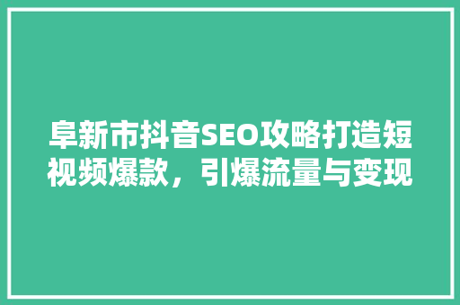 阜新市抖音SEO攻略打造短视频爆款，引爆流量与变现