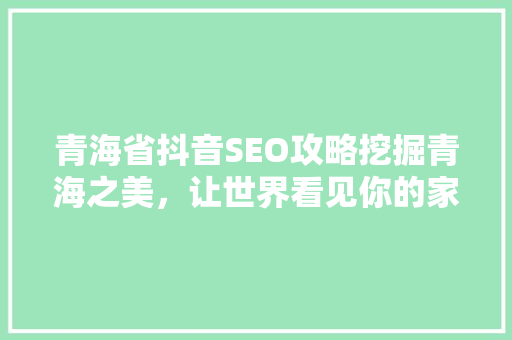 青海省抖音SEO攻略挖掘青海之美，让世界看见你的家乡