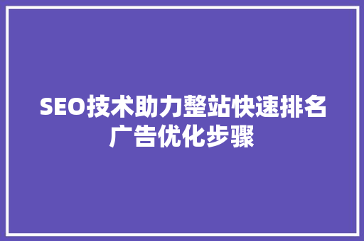 SEO技术助力整站快速排名广告优化步骤