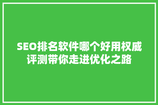 SEO排名软件哪个好用权威评测带你走进优化之路