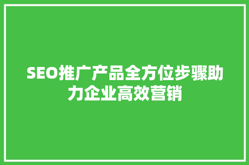SEO推广产品全方位步骤助力企业高效营销