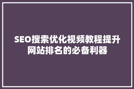 SEO搜索优化视频教程提升网站排名的必备利器
