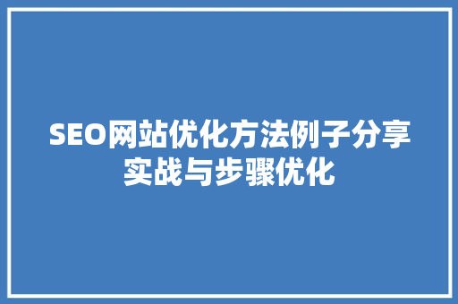 SEO网站优化方法例子分享实战与步骤优化