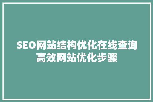 SEO网站结构优化在线查询高效网站优化步骤