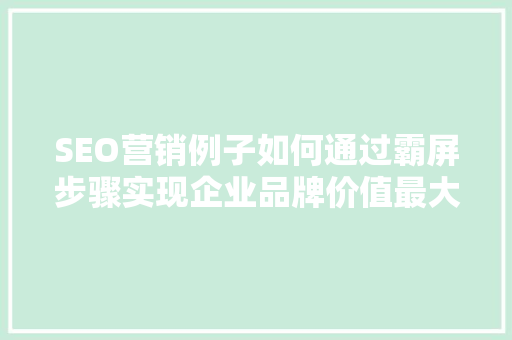 SEO营销例子如何通过霸屏步骤实现企业品牌价值最大化