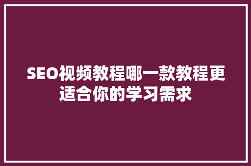SEO视频教程哪一款教程更适合你的学习需求