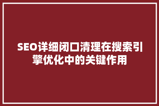 SEO详细闭口清理在搜索引擎优化中的关键作用