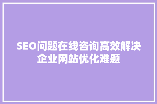SEO问题在线咨询高效解决企业网站优化难题