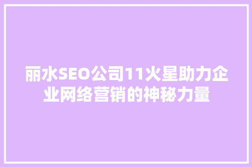 丽水SEO公司11火星助力企业网络营销的神秘力量