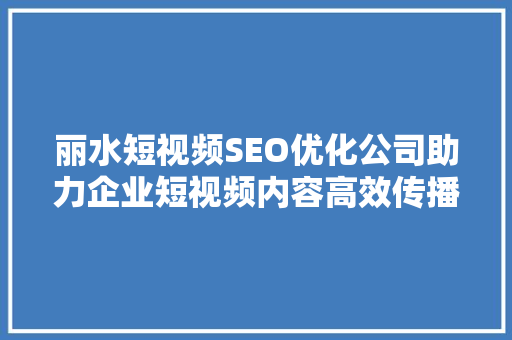 丽水短视频SEO优化公司助力企业短视频内容高效传播