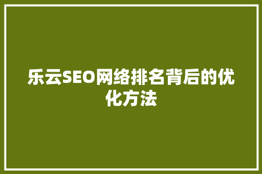 乐云SEO网络排名背后的优化方法