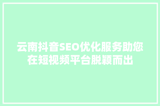 云南抖音SEO优化服务助您在短视频平台脱颖而出