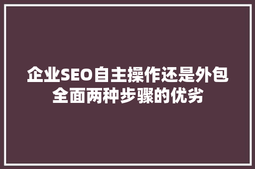 企业SEO自主操作还是外包全面两种步骤的优劣
