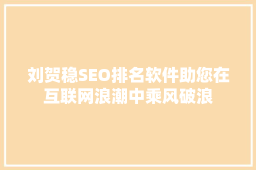刘贺稳SEO排名软件助您在互联网浪潮中乘风破浪