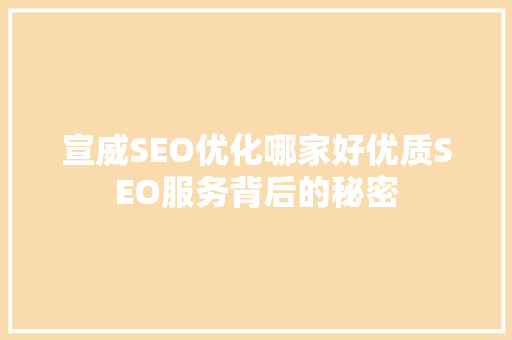 宣威SEO优化哪家好优质SEO服务背后的秘密