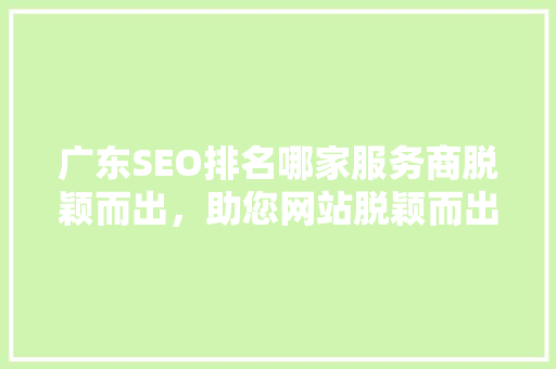 广东SEO排名哪家服务商脱颖而出，助您网站脱颖而出