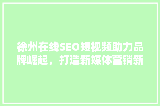 徐州在线SEO短视频助力品牌崛起，打造新媒体营销新格局