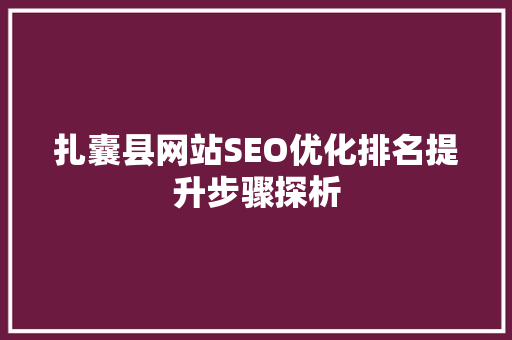 扎囊县网站SEO优化排名提升步骤探析