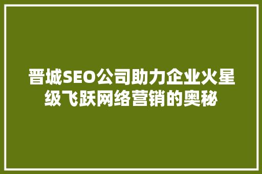 晋城SEO公司助力企业火星级飞跃网络营销的奥秘