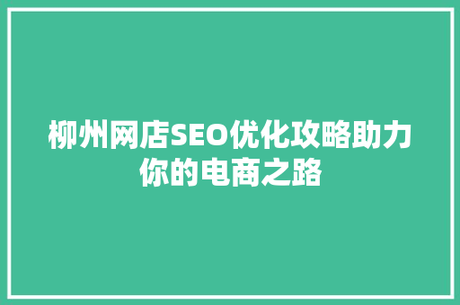 柳州网店SEO优化攻略助力你的电商之路