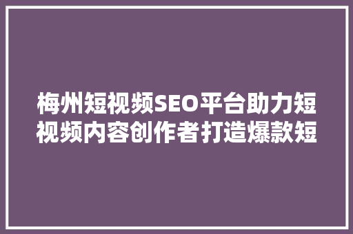 梅州短视频SEO平台助力短视频内容创作者打造爆款短视频