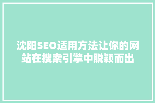 沈阳SEO适用方法让你的网站在搜索引擎中脱颖而出