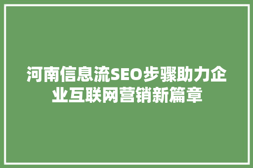 河南信息流SEO步骤助力企业互联网营销新篇章