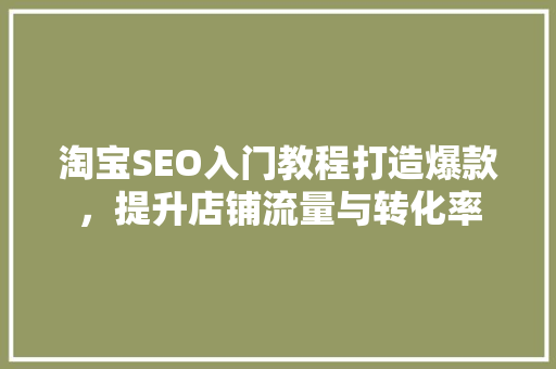 淘宝SEO入门教程打造爆款，提升店铺流量与转化率