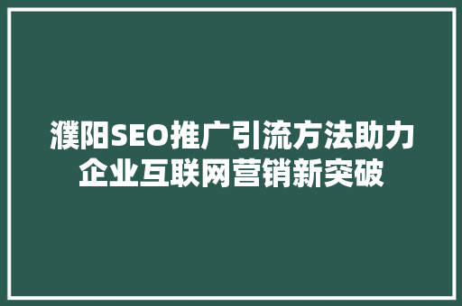 濮阳SEO推广引流方法助力企业互联网营销新突破