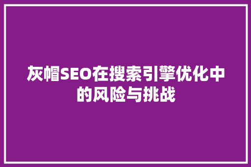 灰帽SEO在搜索引擎优化中的风险与挑战