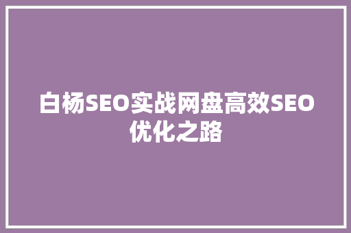 白杨SEO实战网盘高效SEO优化之路