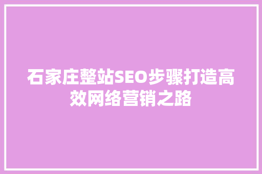 石家庄整站SEO步骤打造高效网络营销之路