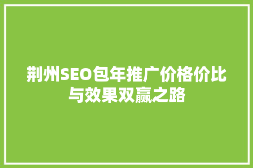 荆州SEO包年推广价格价比与效果双赢之路