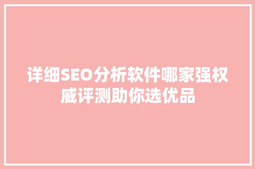 详细SEO分析软件哪家强权威评测助你选优品