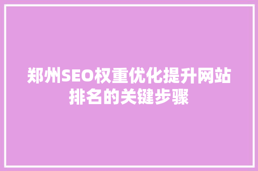 郑州SEO权重优化提升网站排名的关键步骤