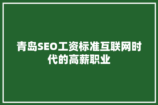 青岛SEO工资标准互联网时代的高薪职业