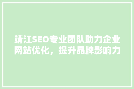 靖江SEO专业团队助力企业网站优化，提升品牌影响力