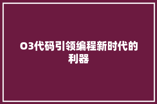 O3代码引领编程新时代的利器