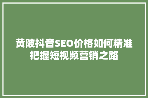 黄陂抖音SEO价格如何精准把握短视频营销之路