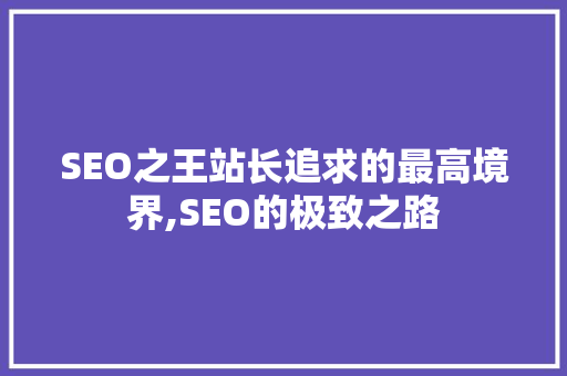 SEO之王站长追求的最高境界,SEO的极致之路
