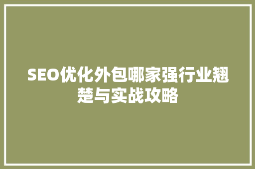 SEO优化外包哪家强行业翘楚与实战攻略