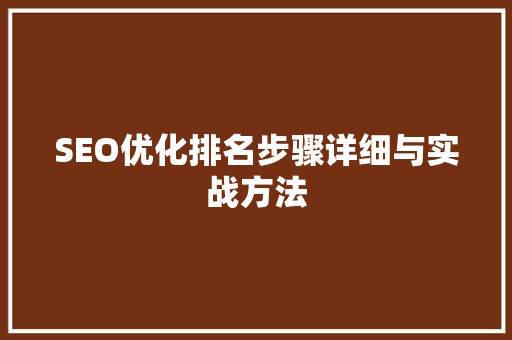 SEO优化排名步骤详细与实战方法