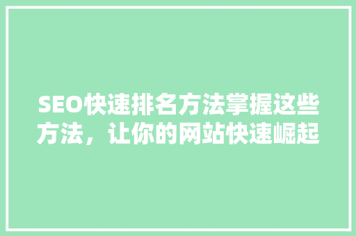 SEO快速排名方法掌握这些方法，让你的网站快速崛起