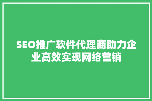 SEO推广软件代理商助力企业高效实现网络营销