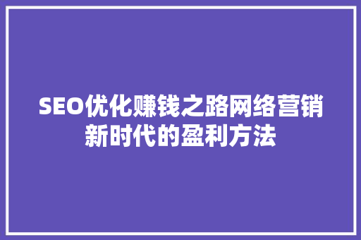 SEO优化赚钱之路网络营销新时代的盈利方法