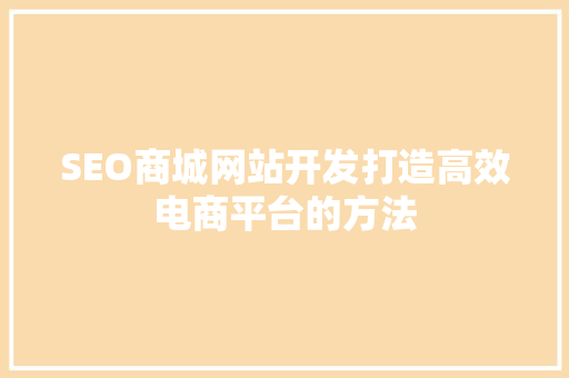 SEO商城网站开发打造高效电商平台的方法