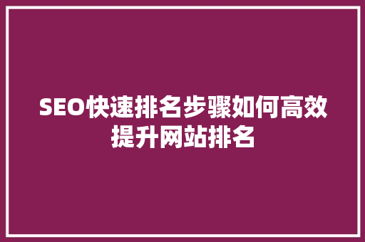 SEO快速排名步骤如何高效提升网站排名